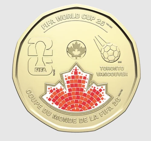 2026 Canada $1 FIFA World cup Loonie with coloured  logo - fresh from mint roll