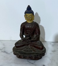 BEAUTIFUL VINTAGE NEPAL BRONZE STATUE OF SHAKYAMUNI BUDDHA WITH GOLD FACE