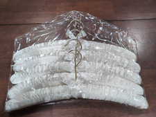  Lot of 5 Vintage Satin Padded 16" Hangers, Lingerie, Off White, Brass Hooks