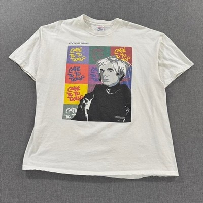 Vintage 90s Andy Warhol T-Shirt Cafe Tu Tu Tango Pop Art Tee White Mens XXL
