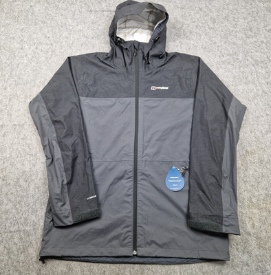 Berghaus Jacket Mens Large Grey Black Stromcloud Hydroshell Rain Coat Hooded