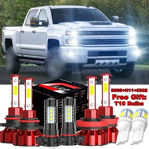 For Chevy Silverado 1500 2500 HD 2007-2015 6000K LED Headlights + Fog Bulbs Kit