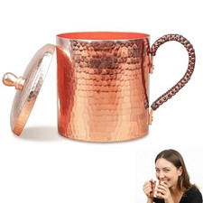 18.6oz Pure Copper Mug with Lid - Hand-Hammered Solid Copper Tumbler for