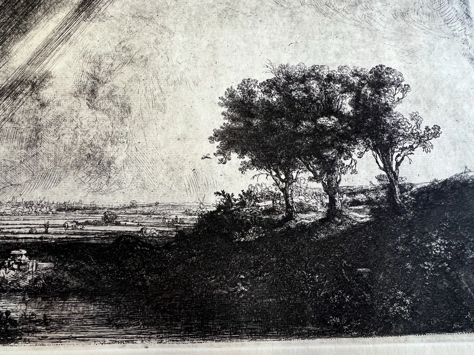 Hand Printed Rembrandt Restrike of Dry point Etching "The Three Trees" - Image 4 of 4