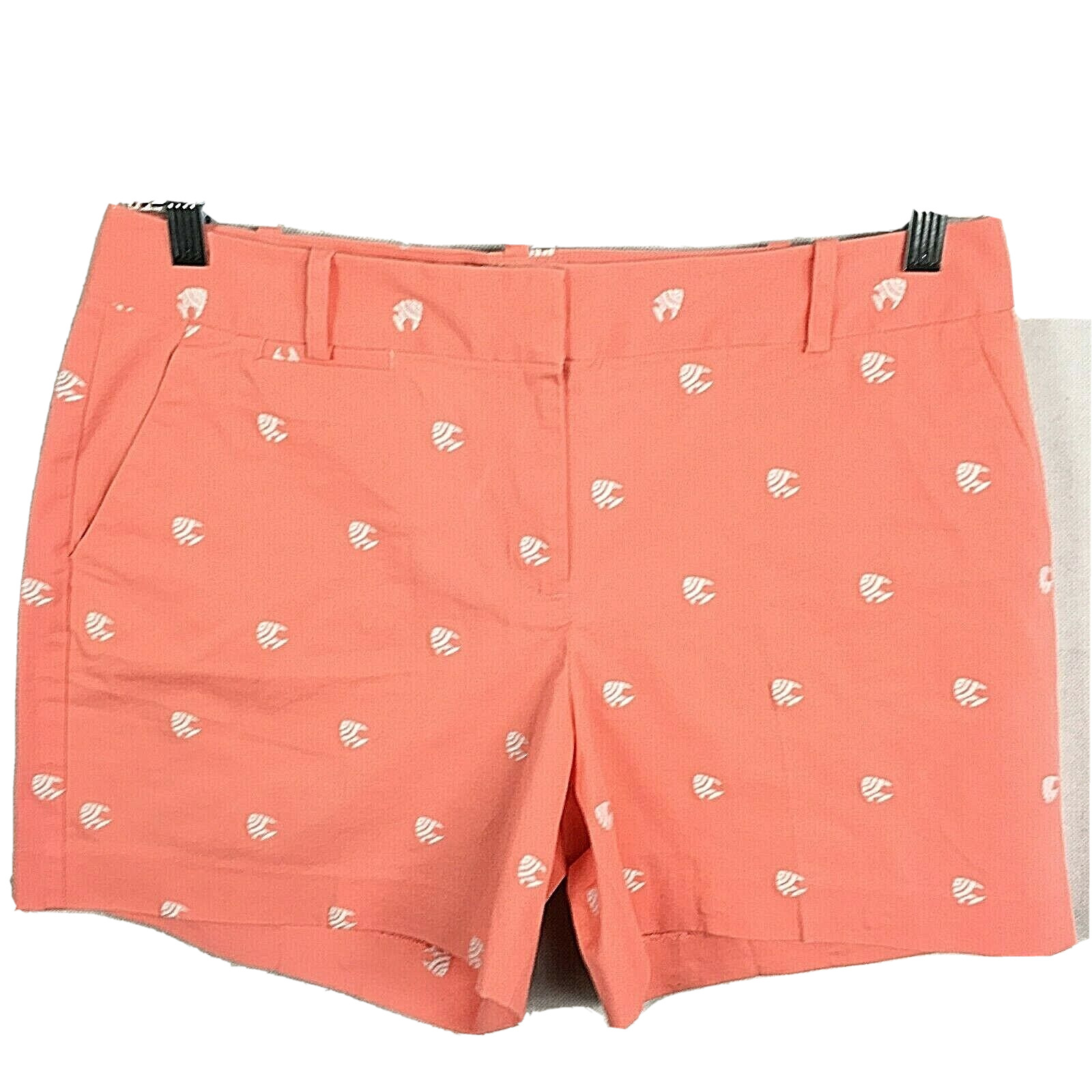 Talbots Shorts Womens Sz 10 Coral Embroidered Fish Print Cotton Stretch Chino