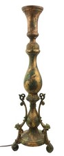 Rococo Revival Gilt Brass Dolphin Candlestick Table Lamp Base Patina 35"