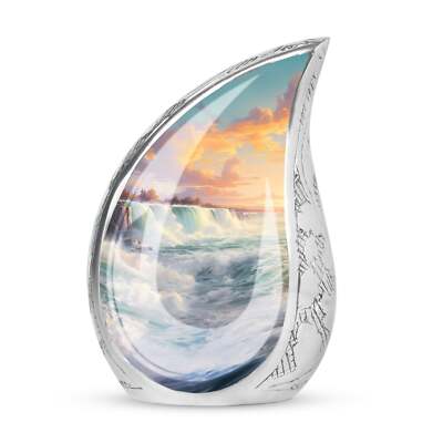 Unique Urns Depicting Serene Waterfall At Sunset For a Peaceful Rest