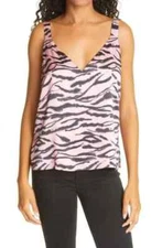 Cami NYC Womens M Pink Black The Diane Prism Zebra Silk Tank Top Blouse V Neck