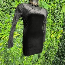 SEE YOU MONDAY Dress Women Medium Black Mini Velvet Bodycon Lace Sleeve 1203