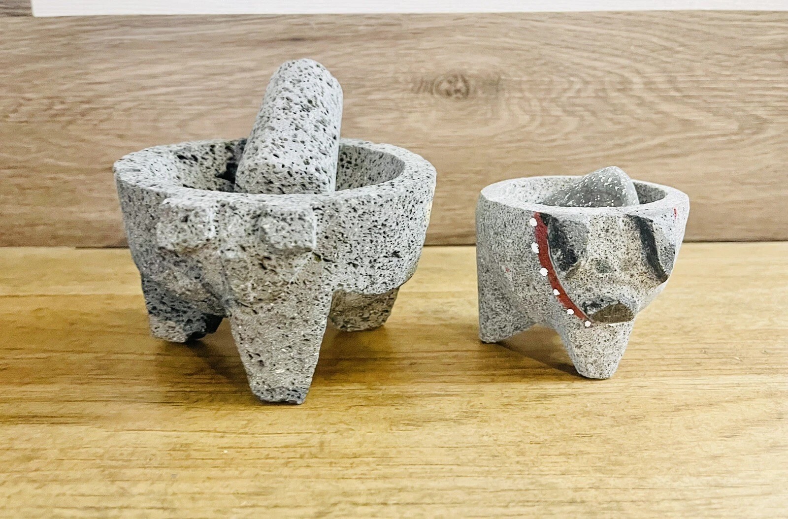 2 X Small Molcajete Mortar & Pestle Stone; 2 Molcajetes