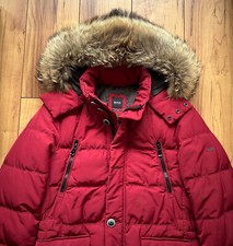 100%ORIGINAL HUGO BOSS DAUNEN JACKE PARKA GR.46 S-M ROT XXL PELZ KRAGEN DEAVE2