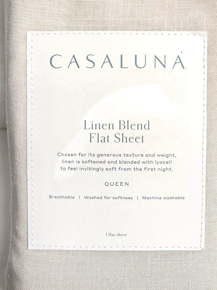 Casaluna Queen Size Linen Blend Flat Sheet - Natural ( Snowfall White ) - Image 2 of 4