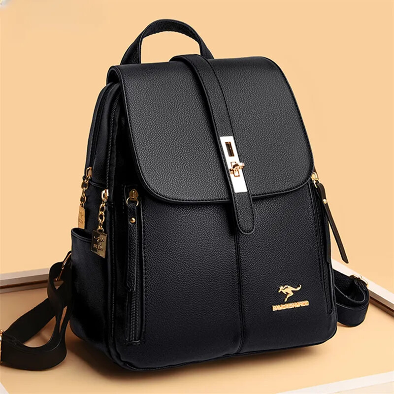 Luxury Women Leather Backpacks for Girls Sac A Dos Casual Daypack Black  Vintage