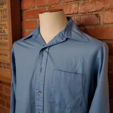 Vintage 70s Towncraft Penn Press Blue Long Sleeve Shirt Medium missing buttons
