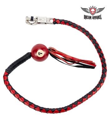 Premium 42 Inches Black/Red Leather Hand-Braided 7 Pool Ball Get Back Whip