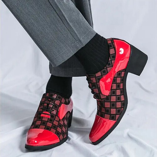 Men's Pointed Toe Lace Up Evening Party 6CM Cuban Heels Formal Dress Derby Shoes - Picture 4 of 26