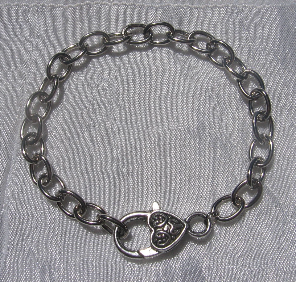 BRACELET métal argenté coloris METAL 20cm CHAINE MAILLON 7x5mm MOUSQUETON *C89 - Photo 1/1