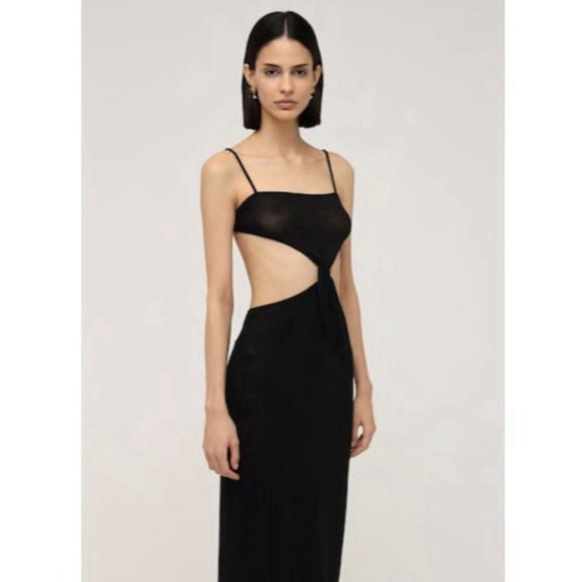 NWT WE WORE WHAT M Black Knit Knot Midi Dress Slinky Sexy Cut Out Coquette  Sheer | eBay
