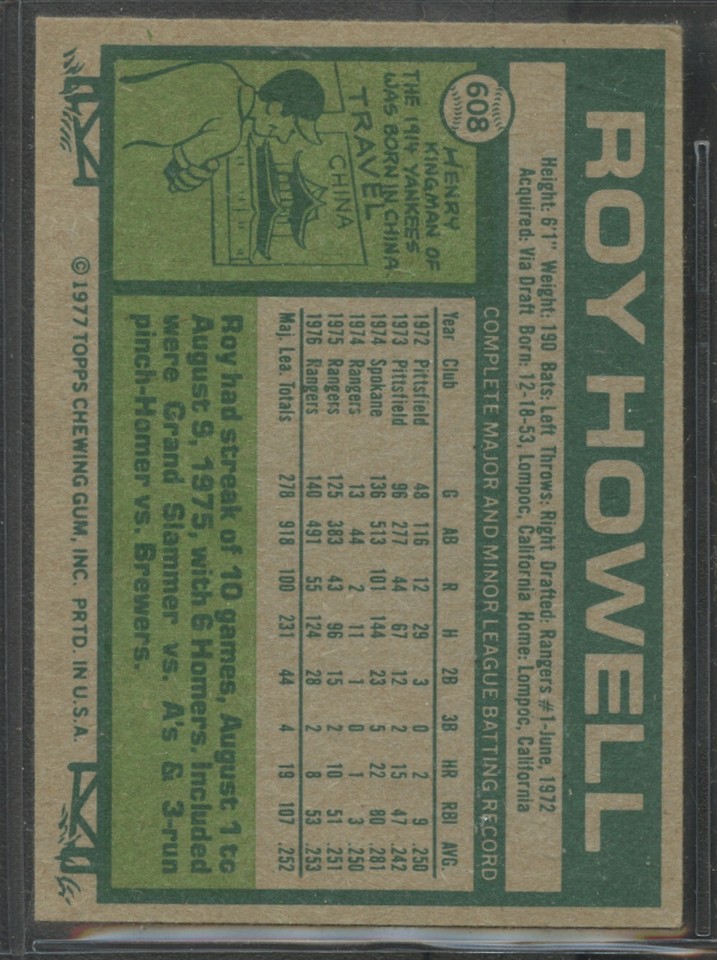 1977 Topps #608 Roy Howell Texas Rangers | eBay