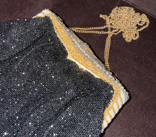 Antiguo bolso francés de noche con cuentas con detalles de diamantes de imitación ZZ355 - Imagen 6 de 7