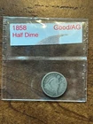 1858 P Seated Liberty Half Dime- Philadelphia, Good/VG Details
