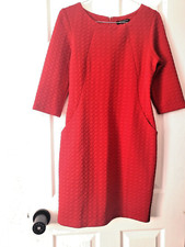 Women's Sharagano Dress Pockets 3/4 Sleeves Quilted Design Back Zip Red 10