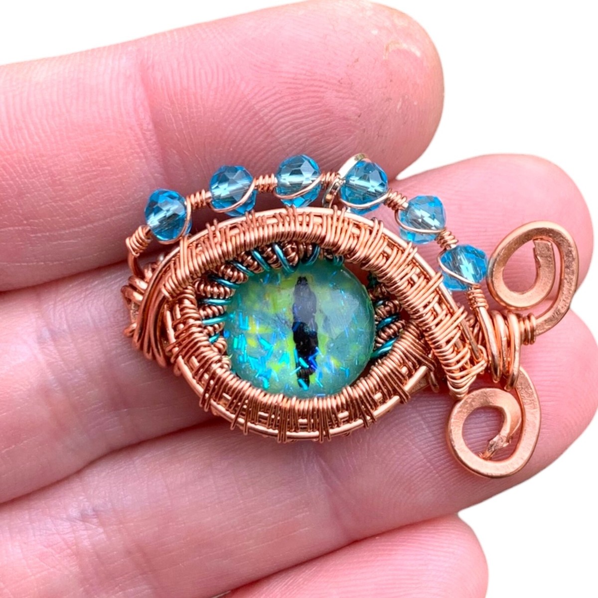 Mystical Dragon Eye Pendant Copper Wire Wrap Crystal Necklace Protection  Jewelry