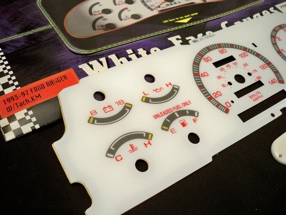 Se adapta a 93 94 Mazda B2300 B3000 B4000 Ranger Explorer Kilómetros Medidores de cara blancos Foto 2 de 4