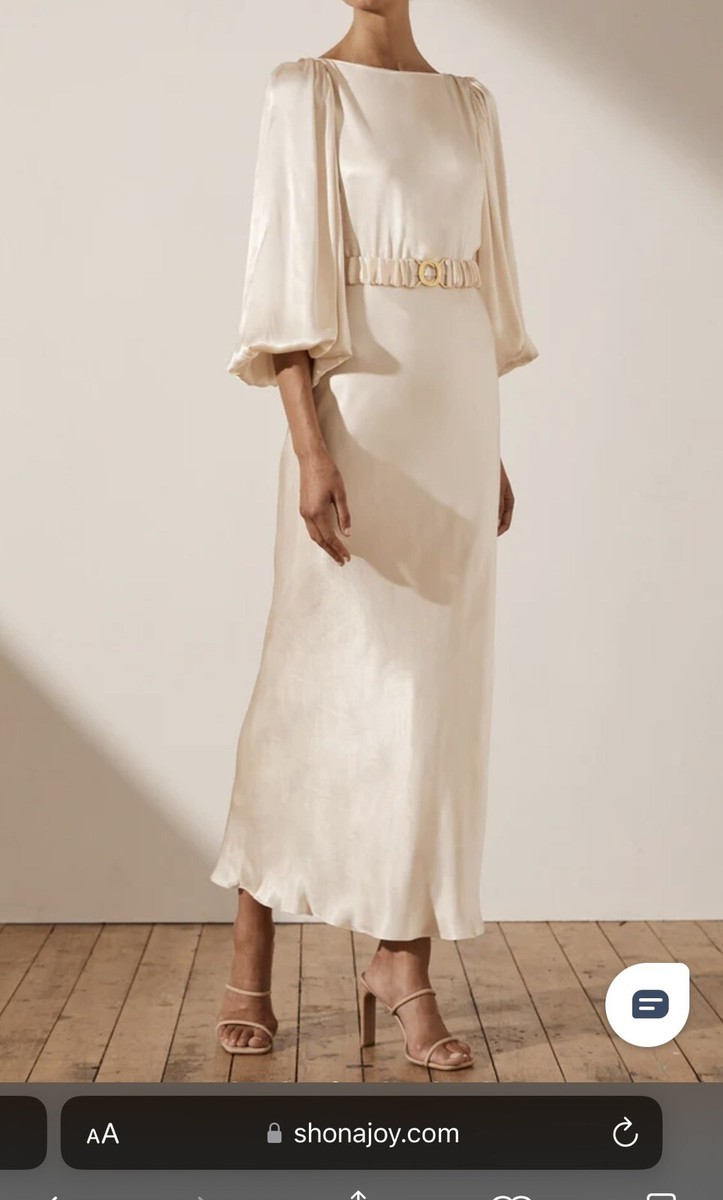 la lune balloon sleeve midi dress with belt La Lune Balloon Sleeve Midi Dress with Belt | Cream | Dresses