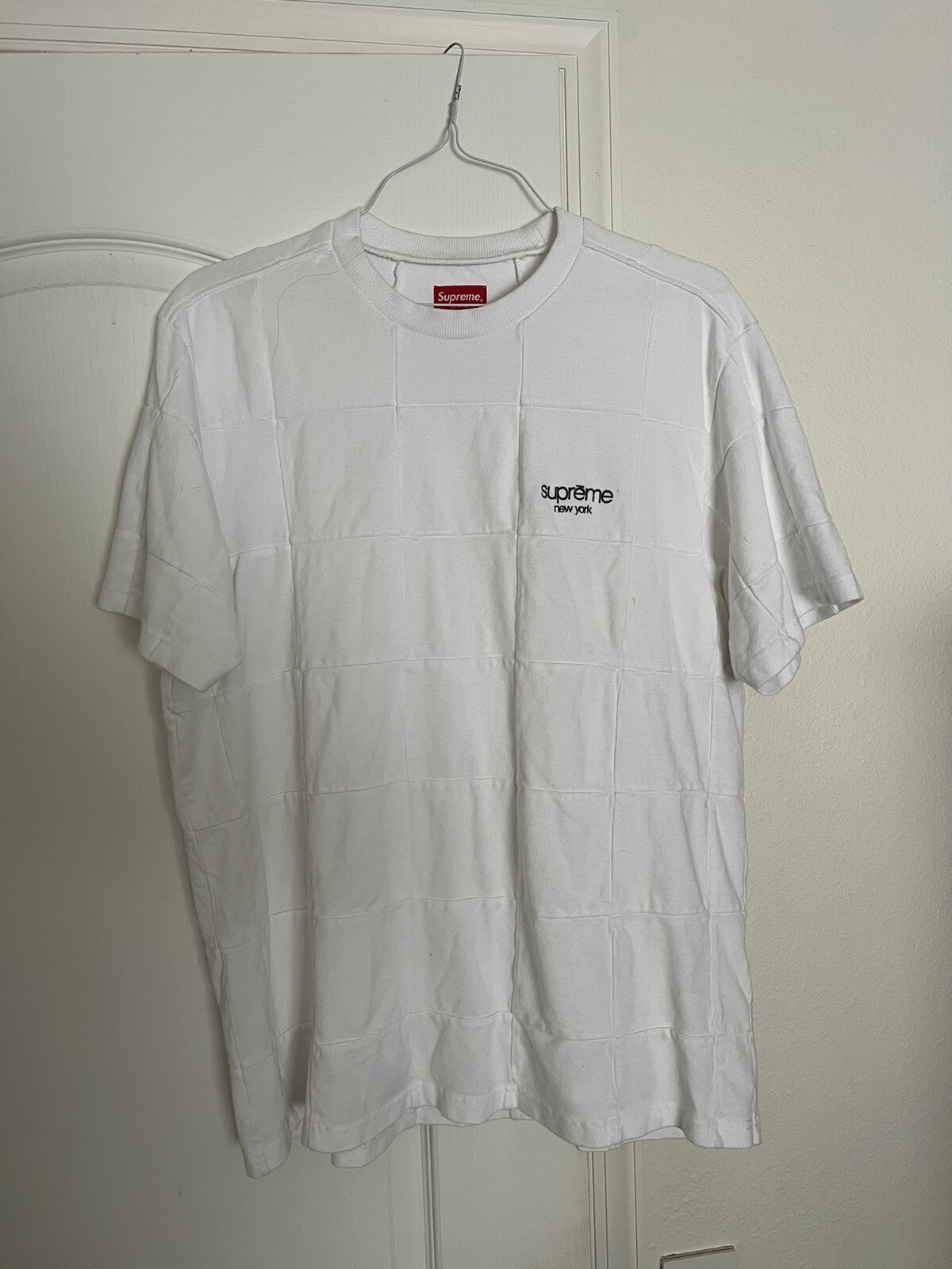 Supreme Patchwork Pique Tee Size Large White FW18… - image 1