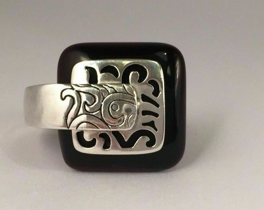 SILPADA 925 Sterling Silver Black Agate Blacktop Swirl Ring Size 7 Swirl R2390 - Image 2 of 4