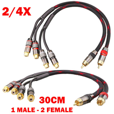 2/4x For RCA 1 Male to 2 Female Audio Speaker Adapter Y Splitter Cable 12'' NEW