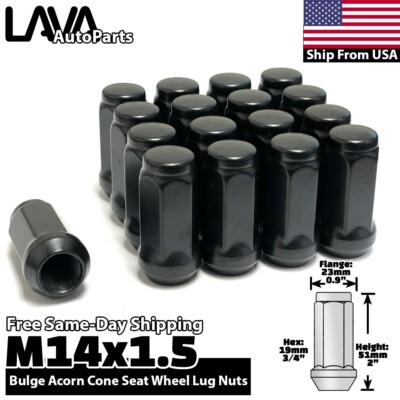 24x 2'' Tall Black 14x1.5 Conical Lug Nut Fit Armada Titan XD QX56 QX80 Tundra