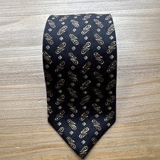 Harold Powell Mens 59” X 4” Necktie 100% Silk USA Made Blue/Gold Geometric