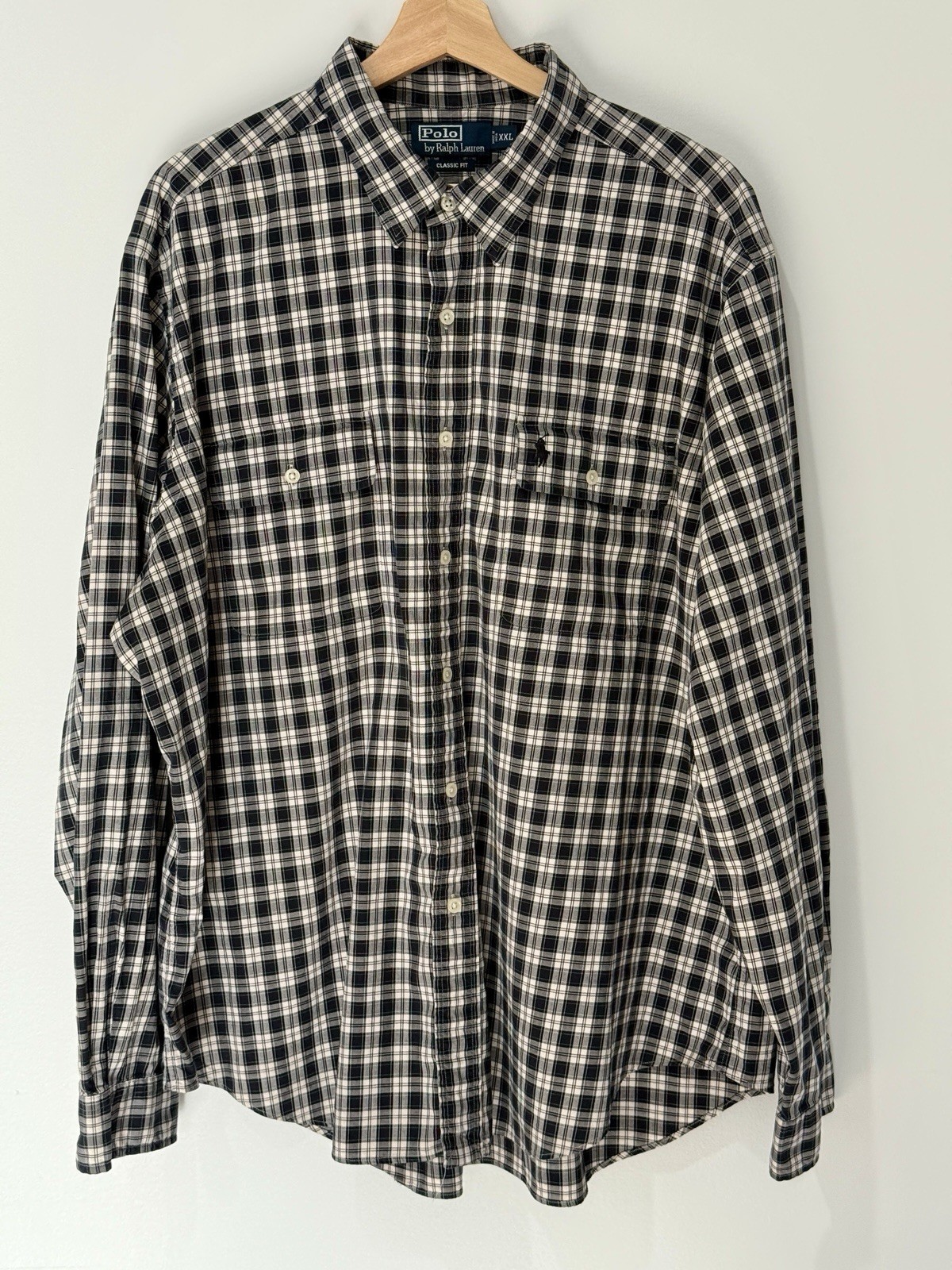 Polo by Ralph Lauren camicia abbottonata uomo XXL bianco e nero a quadri nero pony