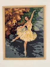 Vintage Ballerina Cross-Stitch Needlepoint  Canvas Framed- 1970's 16x20