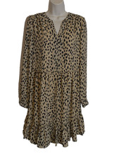 Vince Camuto Women's Cream Black Dalmatian Print Tiered Ruffle Dress Size Small