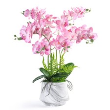 Artificial Orchid Plants and Flowers with Vase, Fake Faux Silk Orchid in Cera...