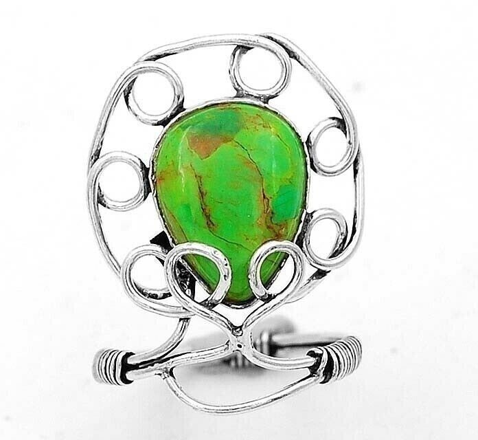Natural Copper Turquoise 925 Sterling Silver Ring Sz 8