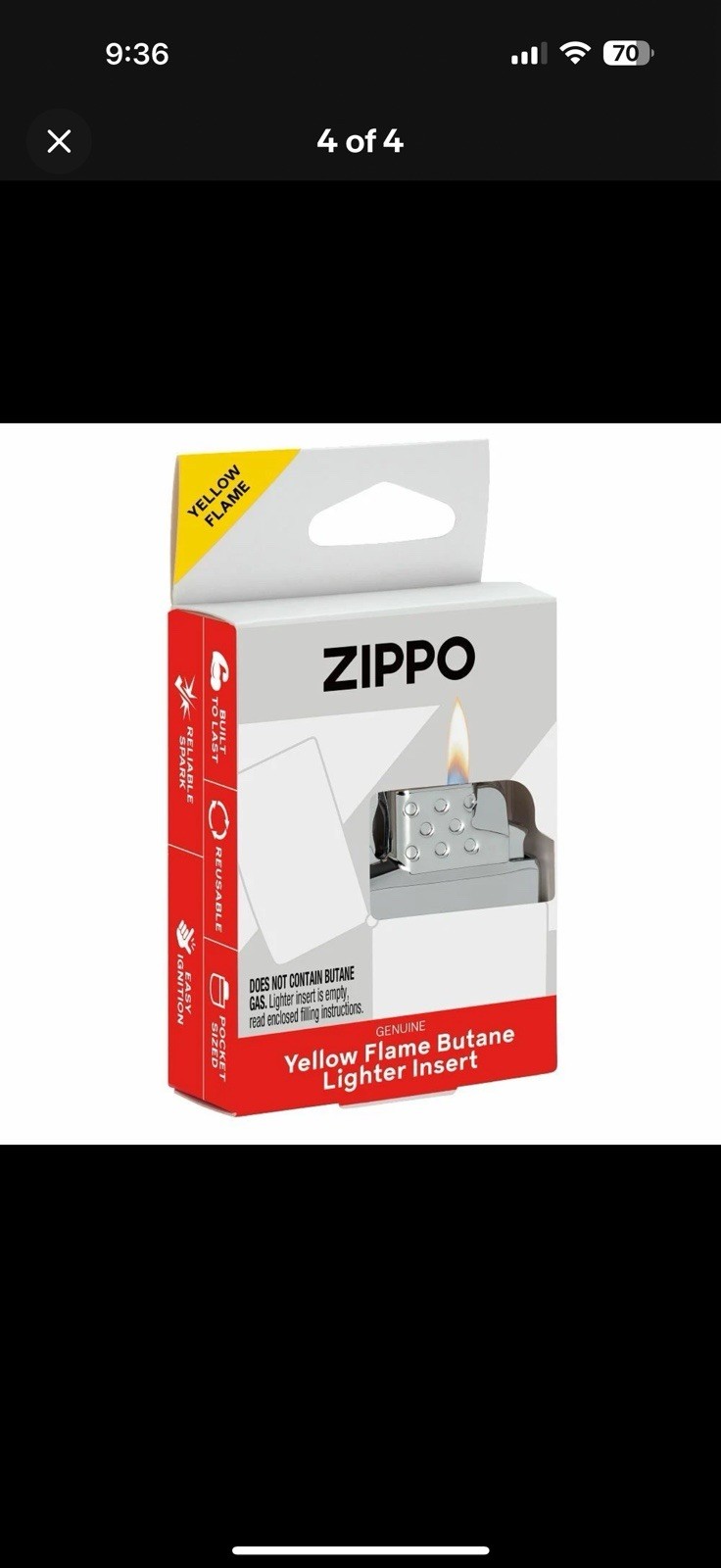 Zippo WPL Chrome Lighter & Zippo Yellow Flame Butane Insert  Regular,  Made USA