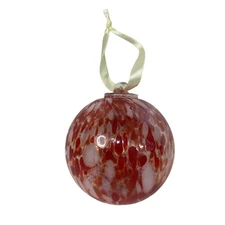 Art Glass Hand Blown Ornament Orb Ball Sun Catcher Red & White Gift Friendship