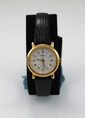 Mathey Tissot Watch Women Gold Stainless St WR Black Leather Batt White Quartz