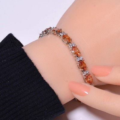 Yellow Sapphire & CZ Simulated 925 Sterling Silver Tennis Bracelet 7.99'' B7353