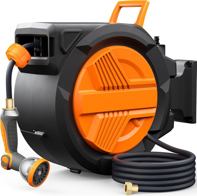 Retractable Garden Hose Reel 1/2  x 100ft, Auto Rewind Hose Reels for Outside, H