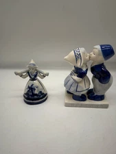 Delft Blue Dutch Kissing Couple Figurine & Milk Maid