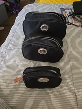 Set of 3 Joy Mangano Joy Travel Ease Tuff Tech Black Nesting Travel Pouches Bags