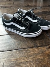 Vans Old Skool Black White Canvas Suede Skate Shoes Logo Lace-Up Youth 2