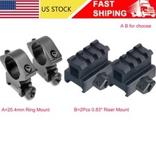 Low Profile 25.4mm Ring Scope Picatinny Rail Mount/0.83 Inch 3 Slot Riser Mount