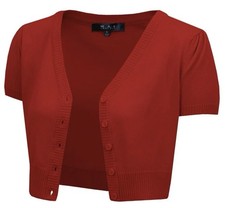 YEMAK Women's Short Sleeve Cropped Bolero Button Down Cardigan Sweater Size S