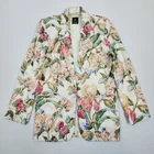 Vtg 80s 90s San Moire Pink Cream Floral Mid Length Blazer Jacket Womens Sz S